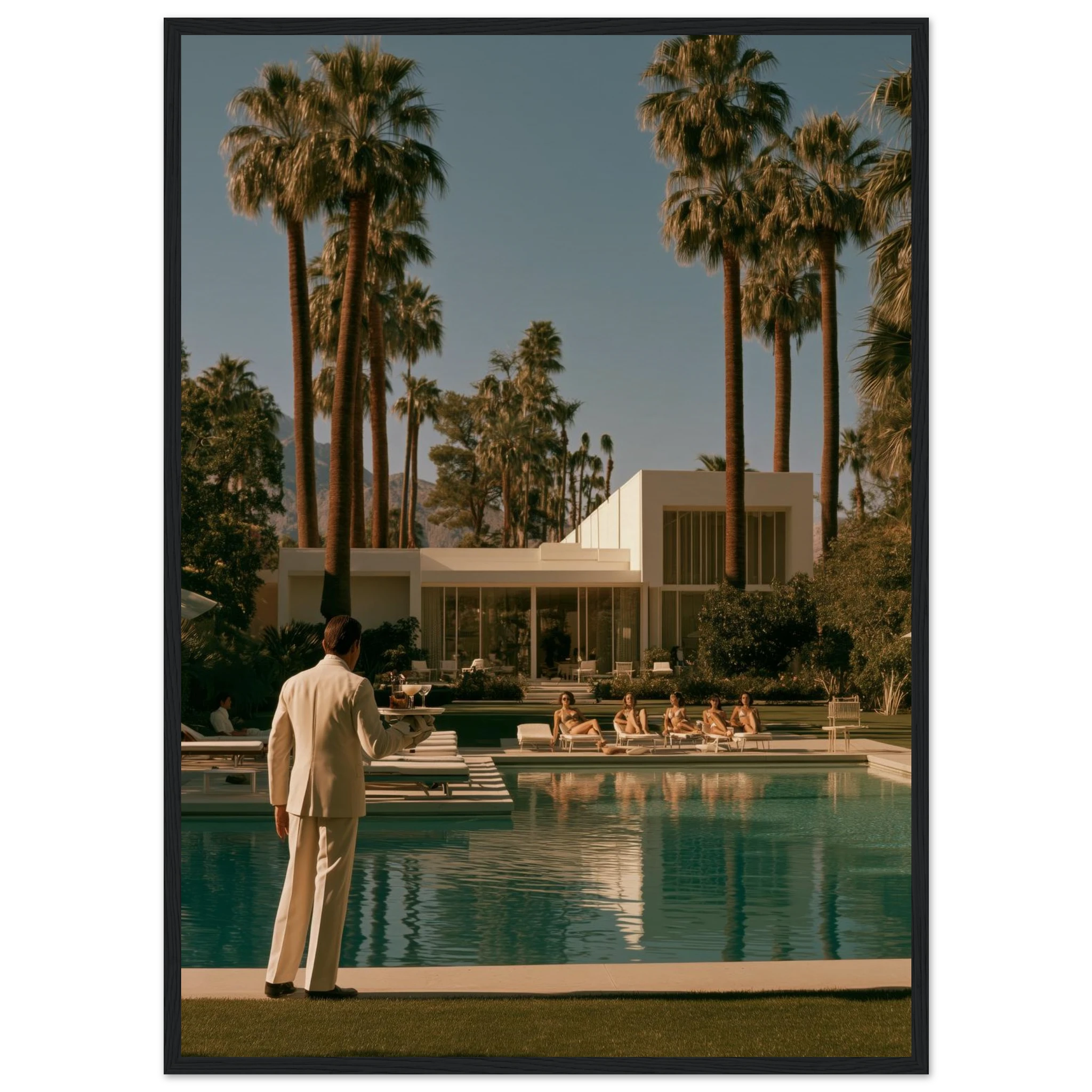 Palm Springs poolside framed print black frame detail