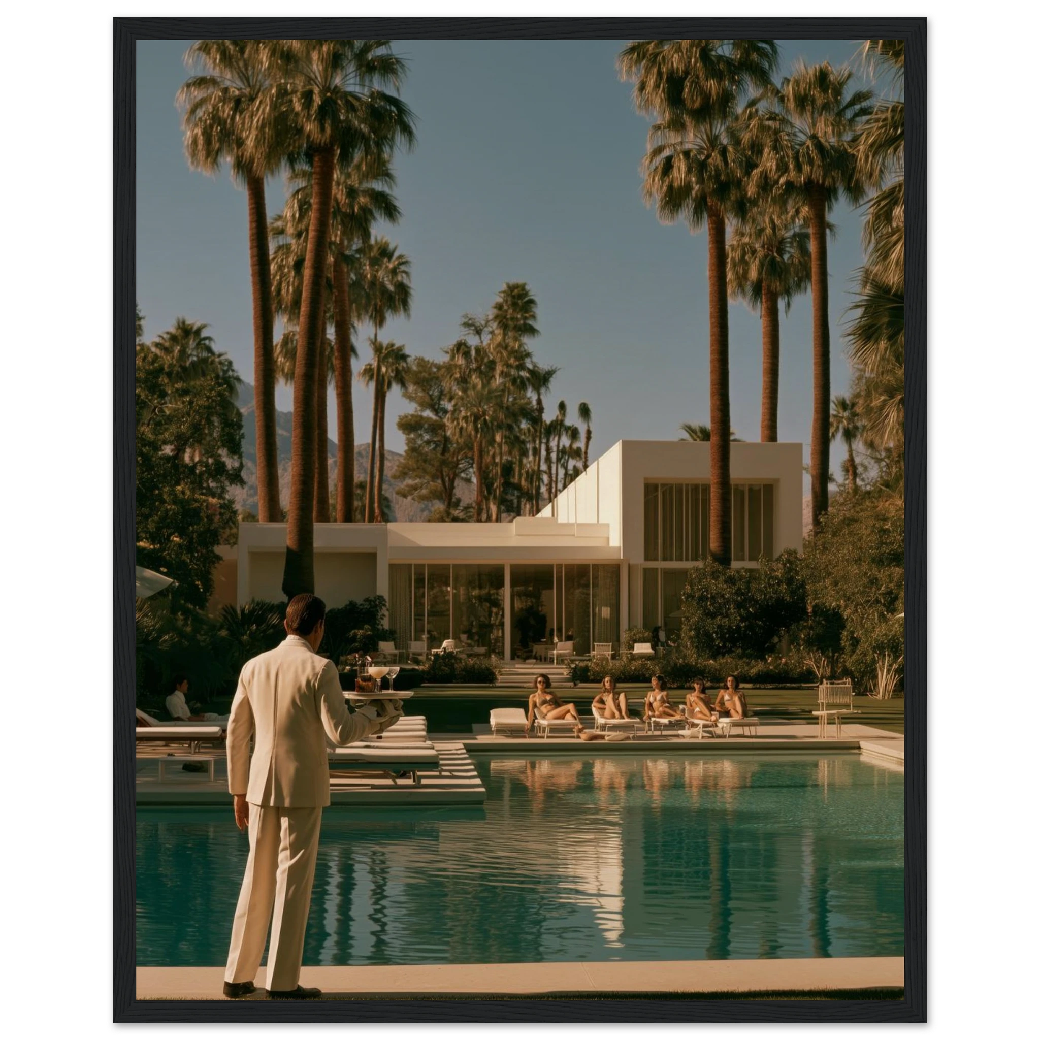 Palm Springs poolside framed wall art dining room mockup