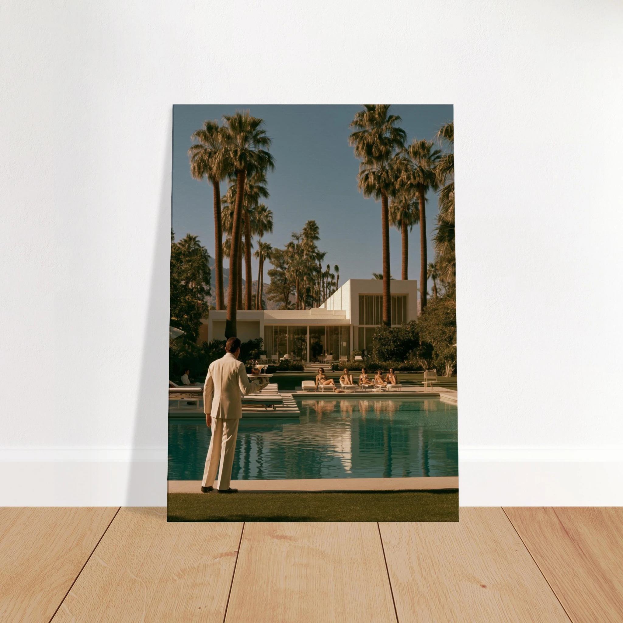 Palm Springs poolside canvas print gallery wrap edge detail