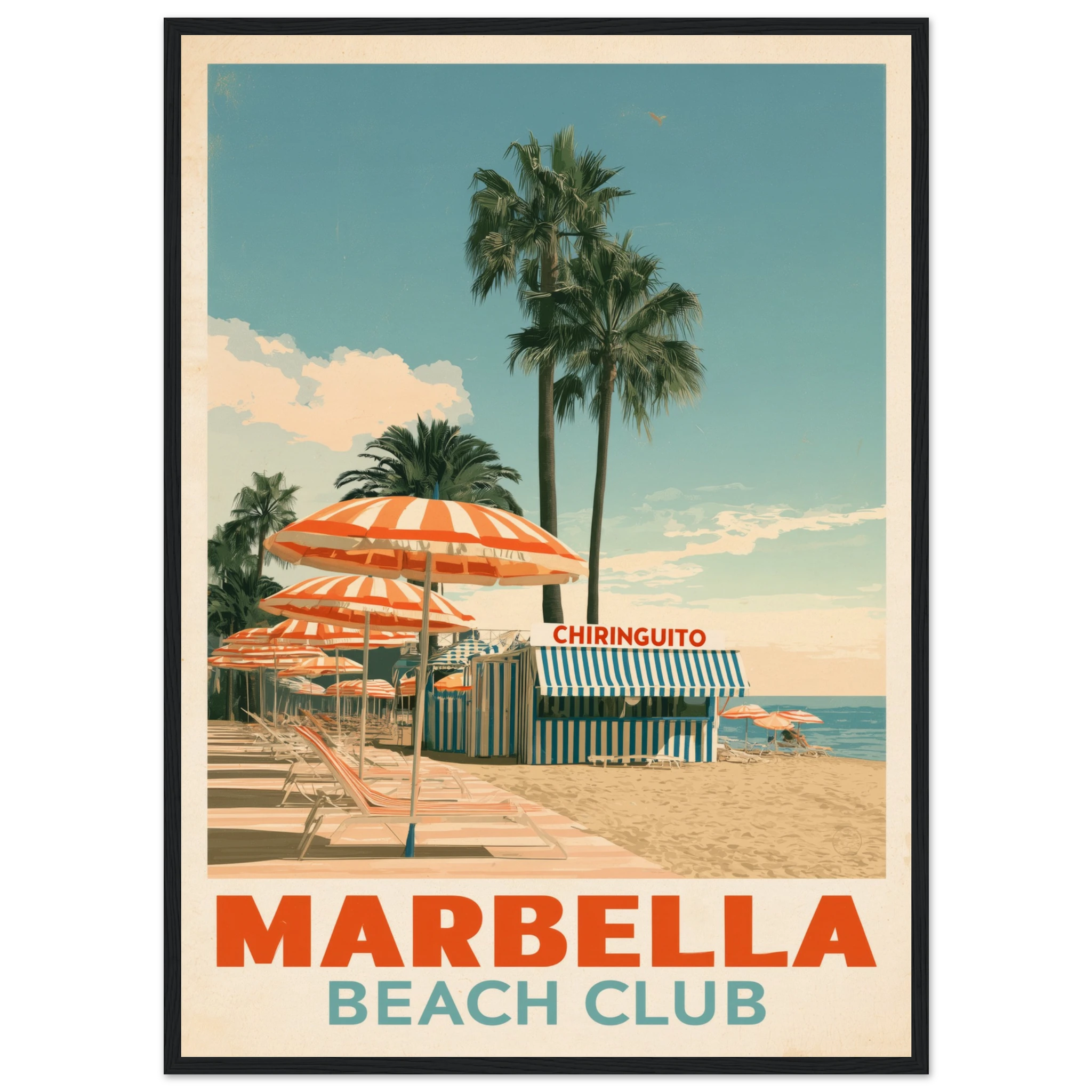 Marbella Beach Club framed print - vintage travel poster Mediterranean wall art