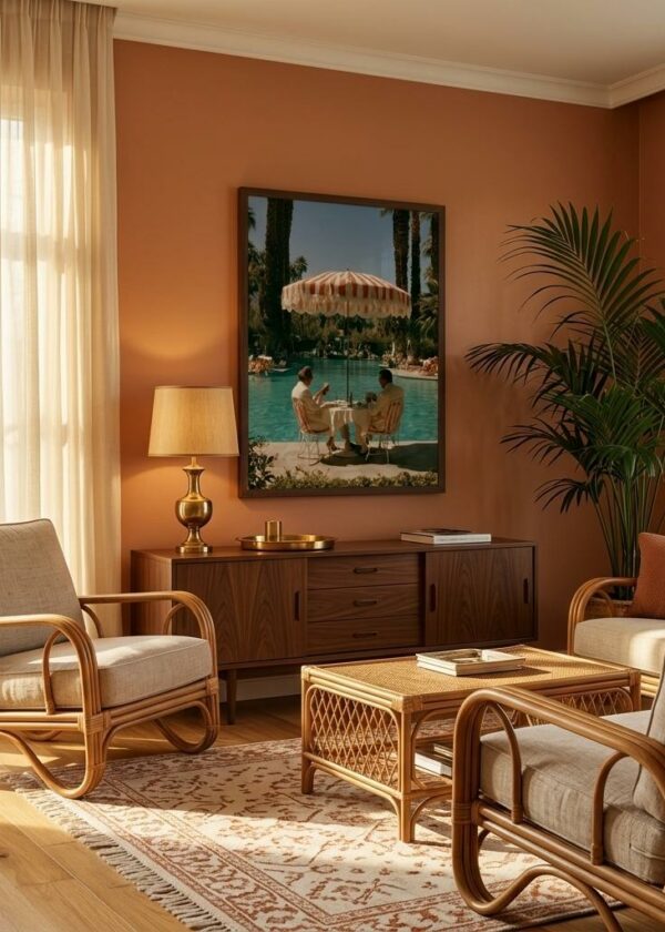 Gin Rummy — Palm Springs Pool — Framed Print