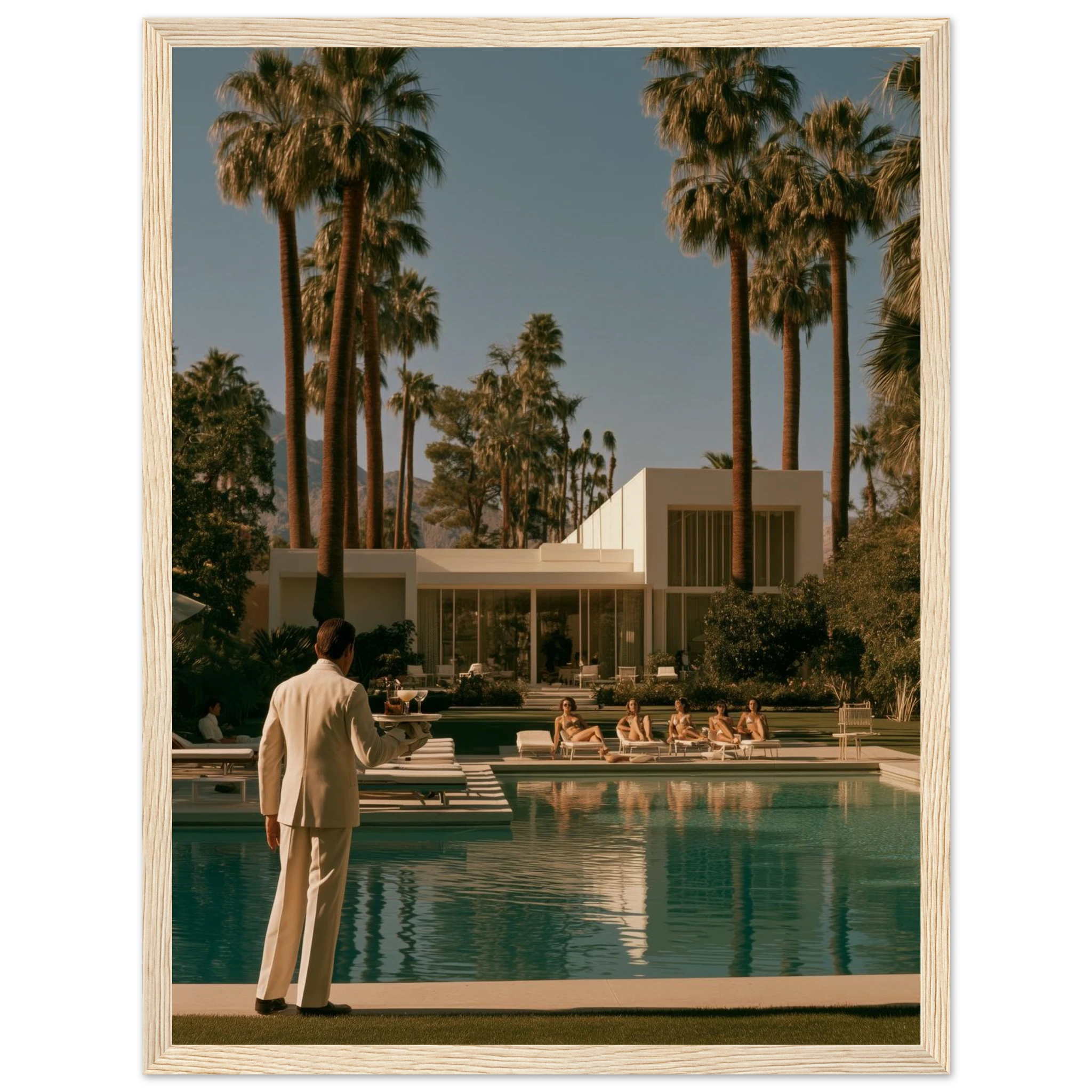 Palm Springs poolside framed print white frame detail