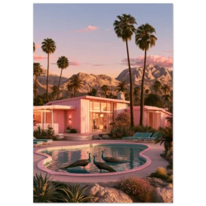 Trois paons — Piscine de Palm Springs — Impression d'art mate