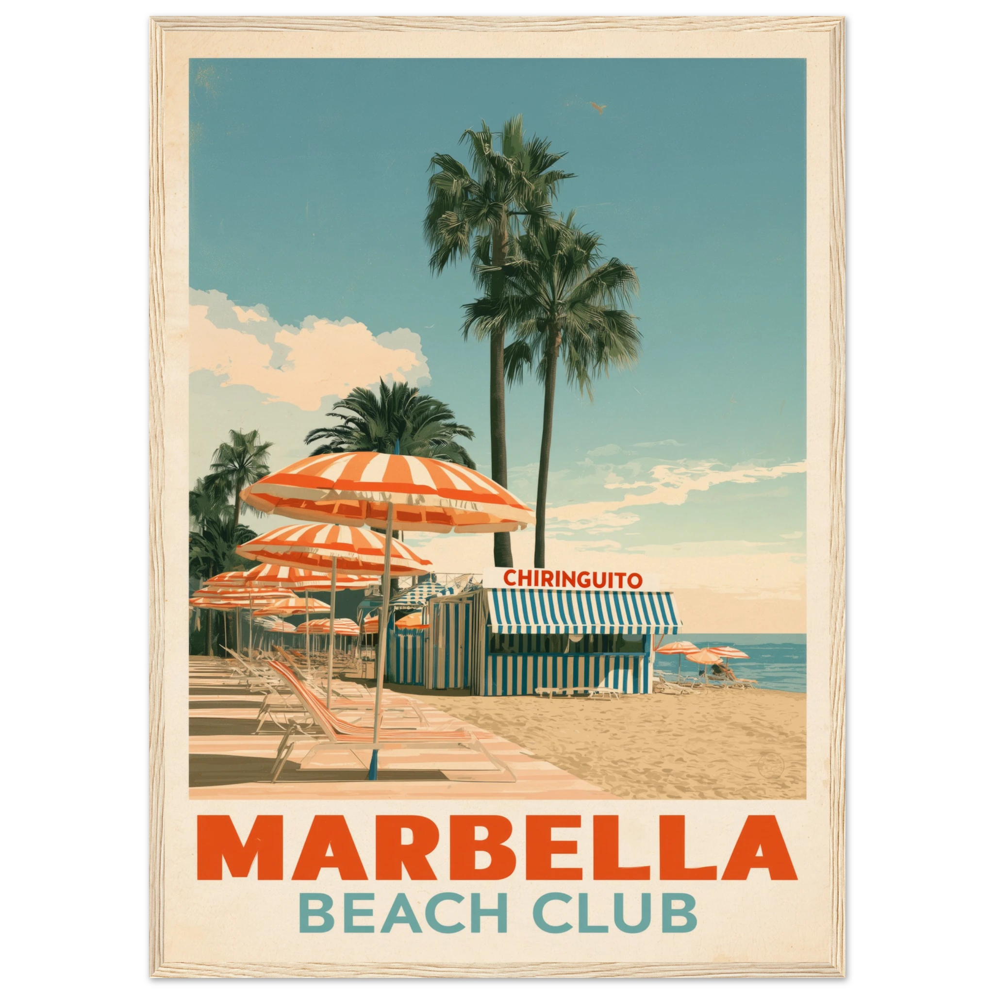 Marbella Beach Club framed print - vintage travel poster Mediterranean wall art