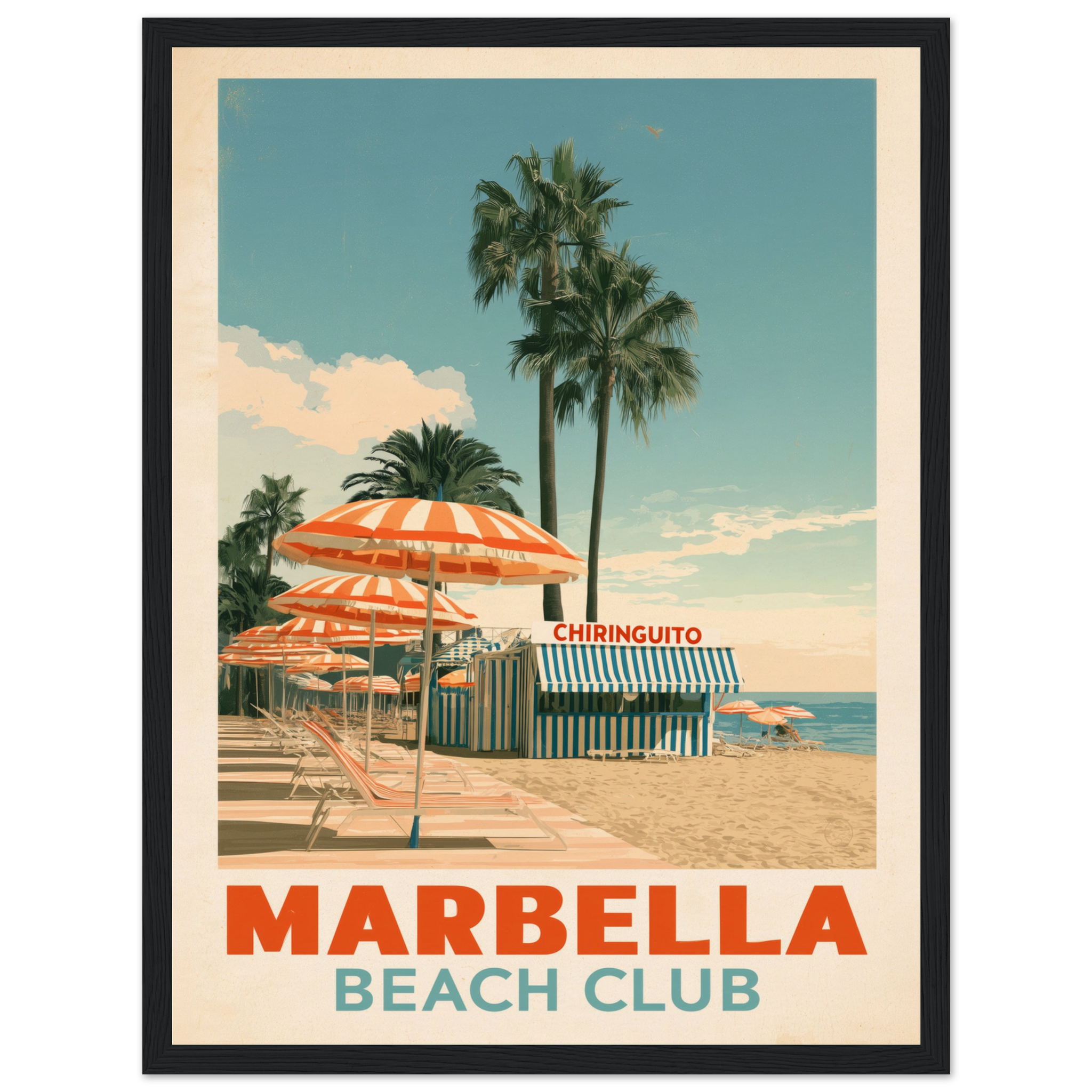Marbella Beach Club framed print - vintage travel poster Mediterranean wall art