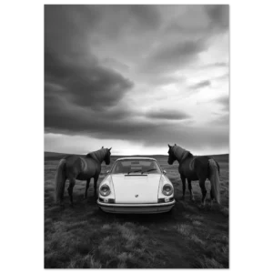 Porsche 911 and the Black Horses — Matte Art Print