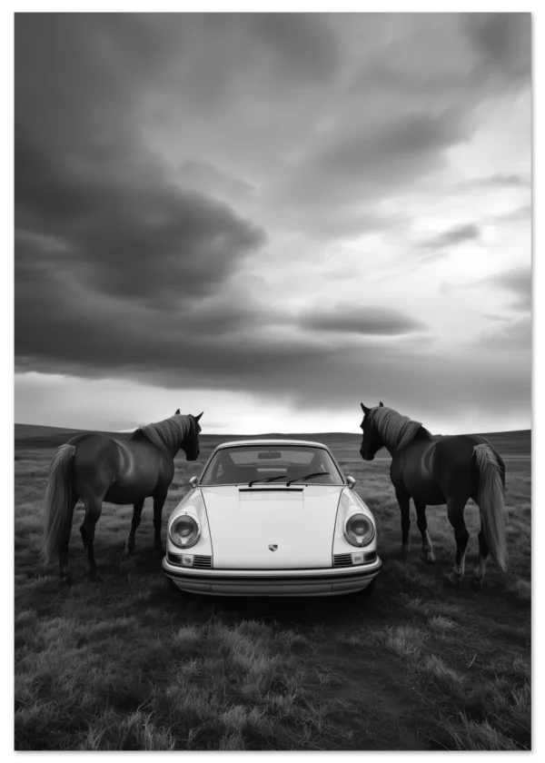 Porsche 911 and the Black Horses — Matte Art Print