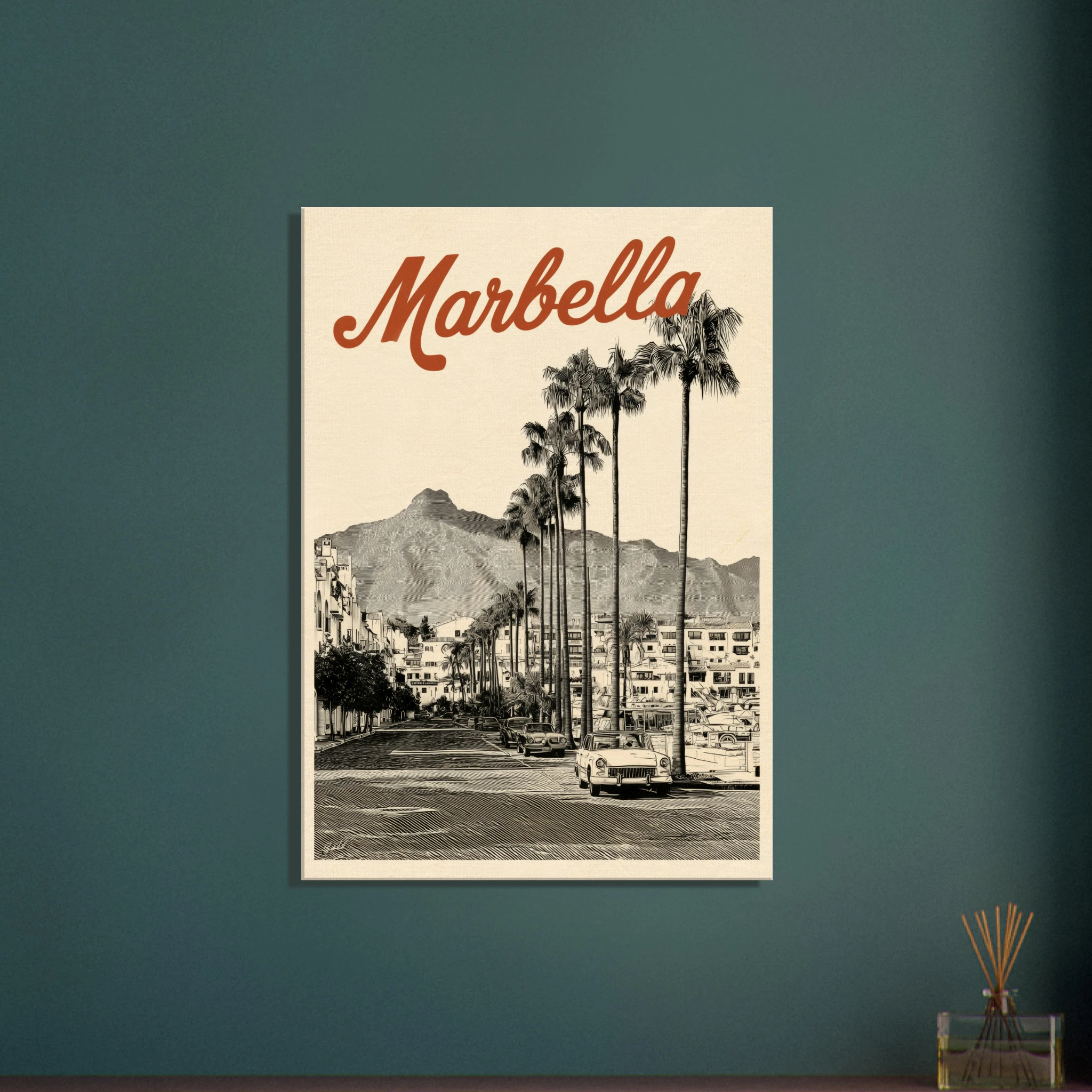 Marbella Boulevard canvas print - vintage engraving Mediterranean wall art