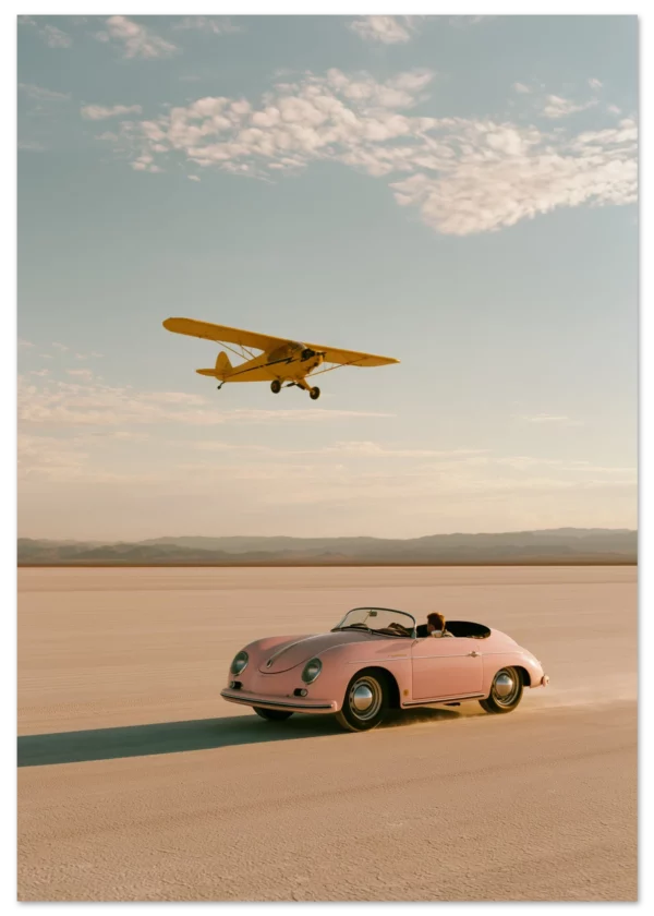Pink Speedster — Salt Flat Flyover — Matte Art Print