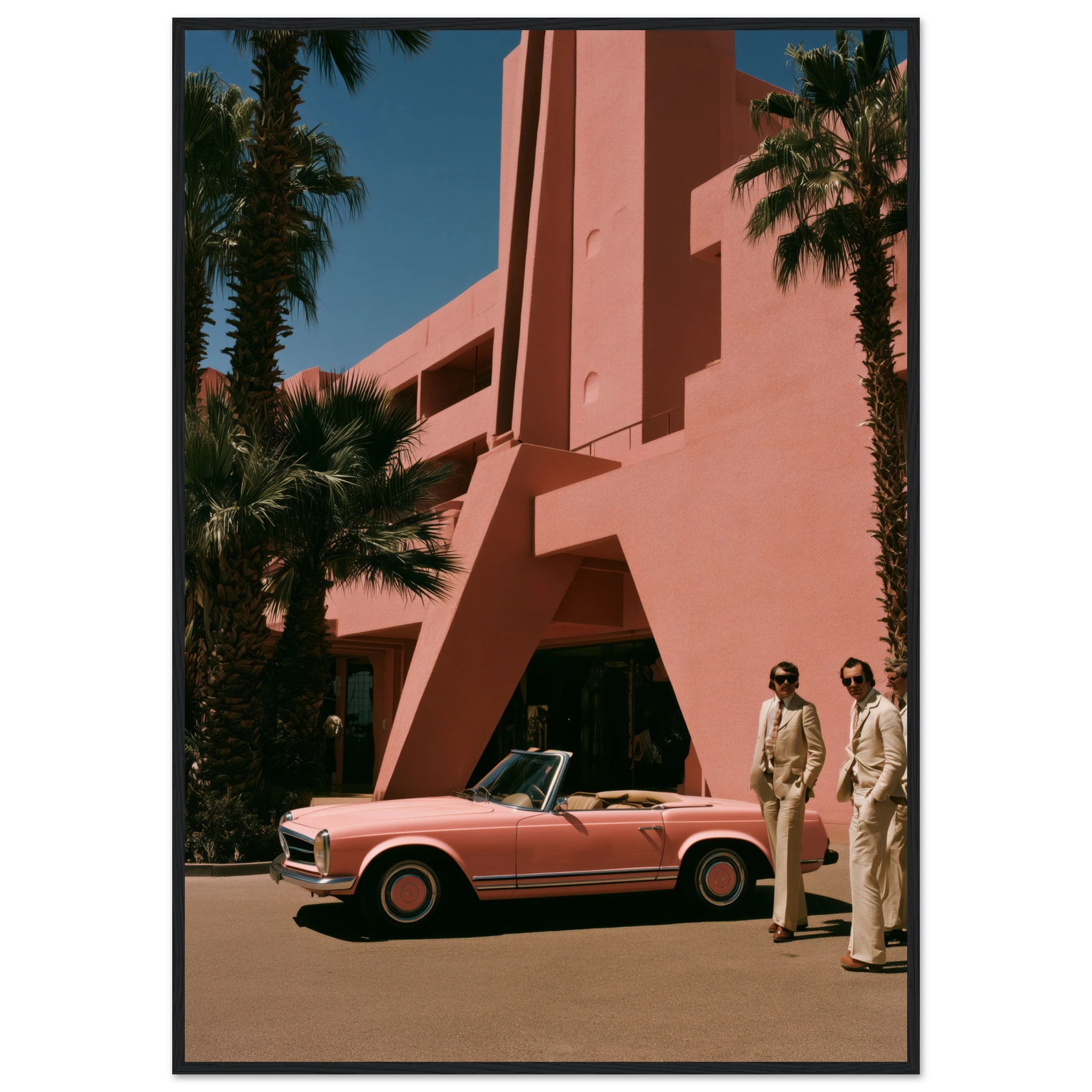 pink mercedes wall art: Pink Mercedes Pagoda outside a blush Palm Springs hotel, framed print, view 9