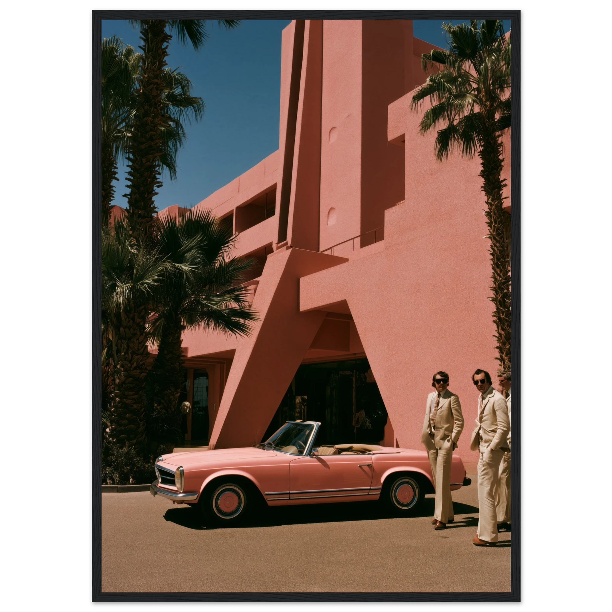 pink mercedes wall art: Pink Mercedes Pagoda outside a blush Palm Springs hotel, framed print, view 7