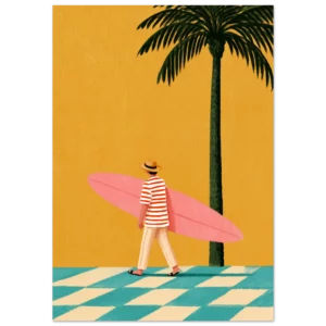 Pink Surfboard — The Surfer in Stripes — Matte Art Print