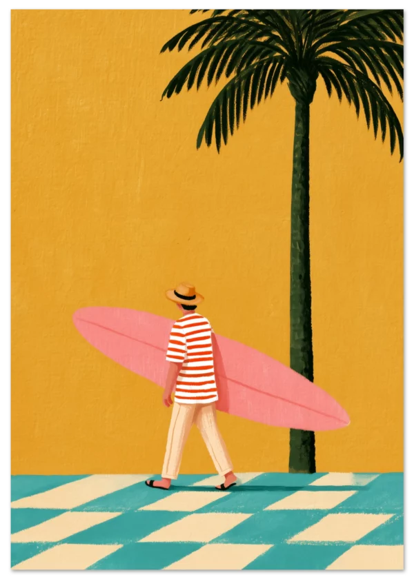 Pink Surfboard — The Surfer in Stripes — Impresión artística mate