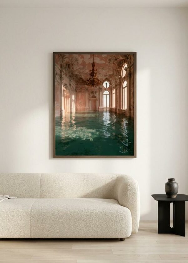 The Flooded Ballroom — Pink Baroque — Framed Print