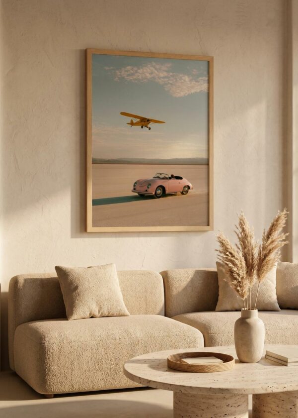 Pink Speedster — Salt Flat Flyover — Framed Print