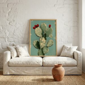 Prickly Pear on Turquoise — Framed Print