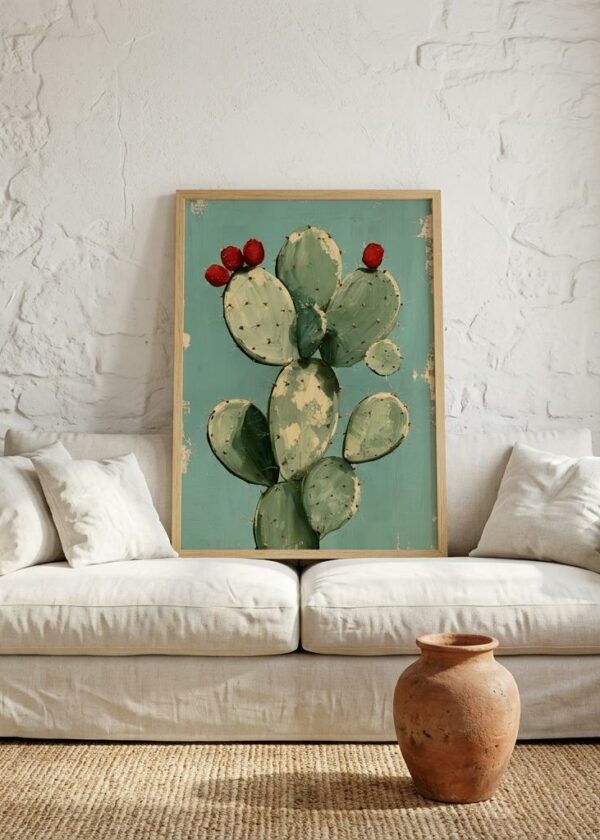 Prickly Pear on Turquoise — Framed Print