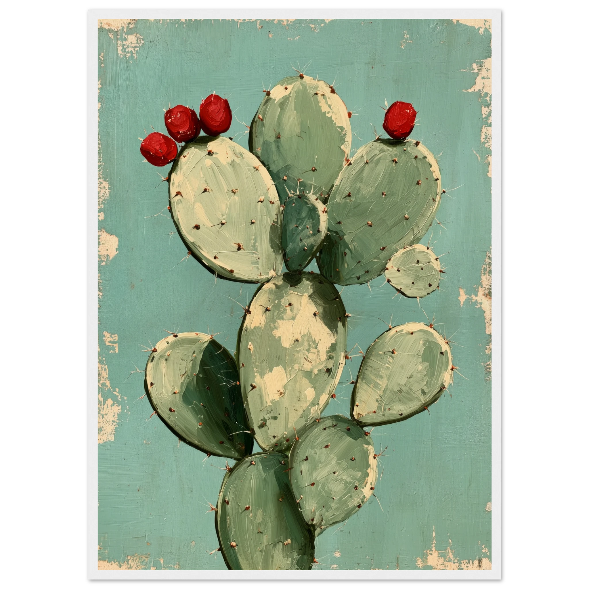 Prickly Pear on Turquoise framed print, vertical stack idea for wall art for tall walls