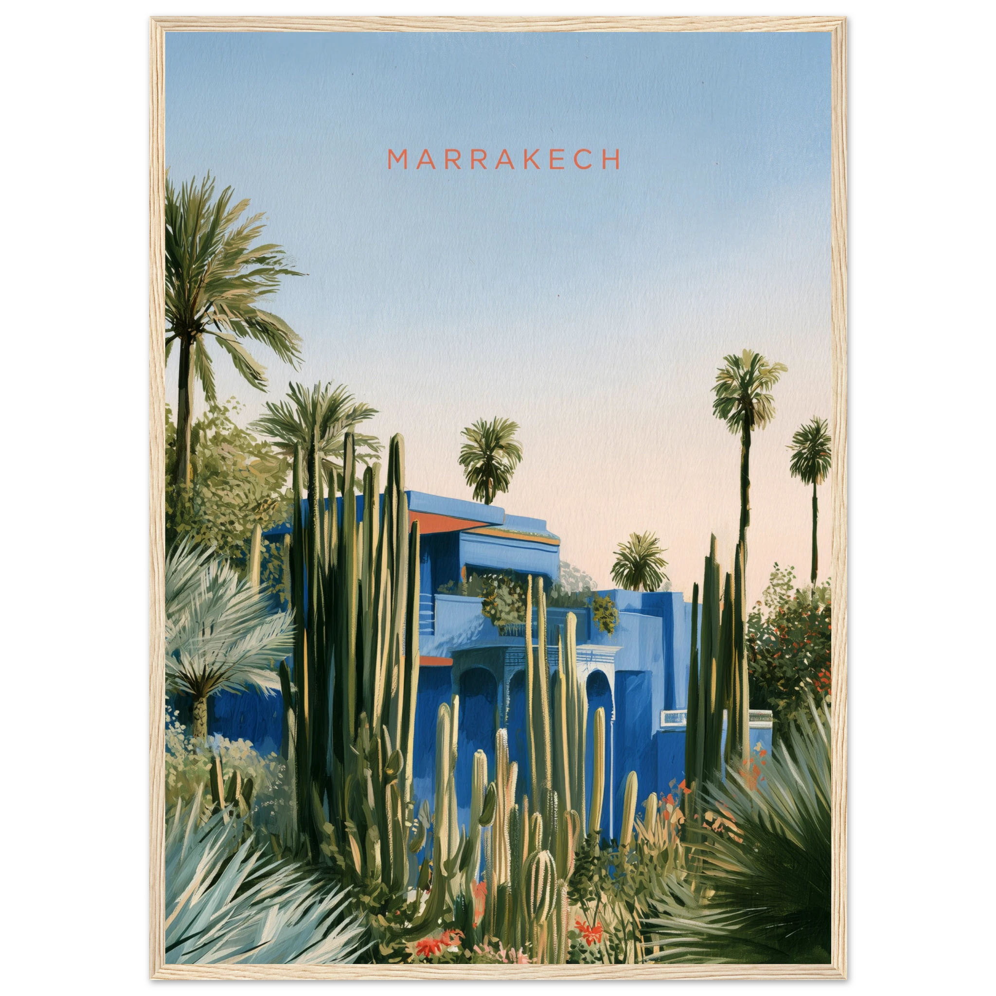 Majorelle Blue Marrakech framed print, bold colour wall art for tall walls