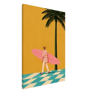 Pink Surfboard — The Surfer in Stripes — Canvas Print