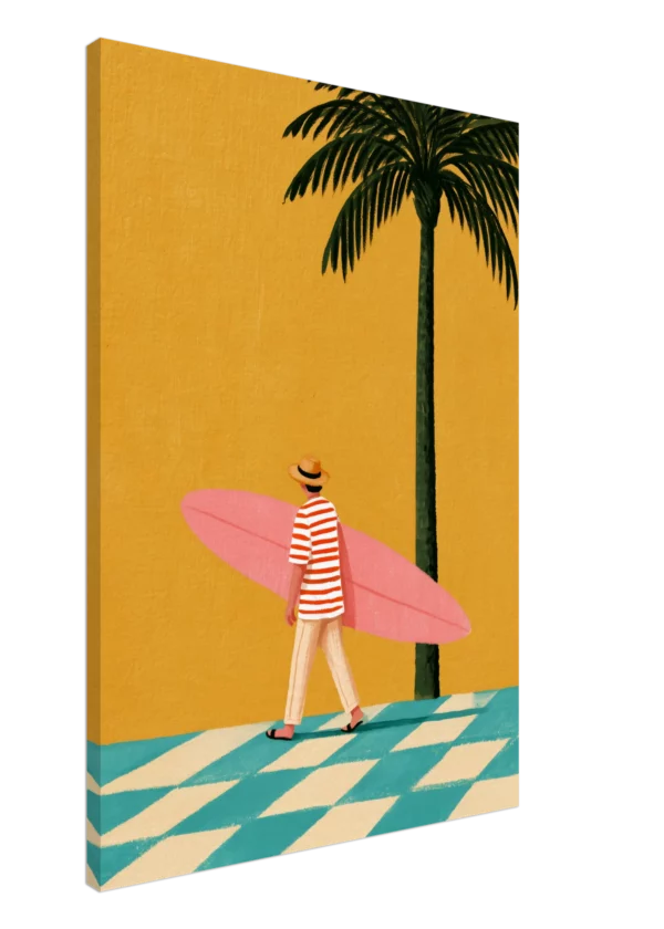Pink Surfboard — The Surfer in Stripes — Canvas Print